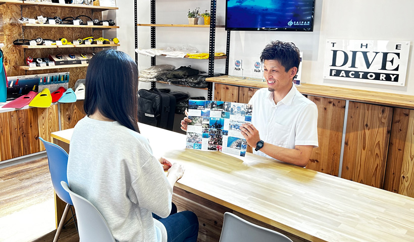 21時までの営業だから仕事帰りでも通える！器材もレンタルで手ぶらでダイビングできます